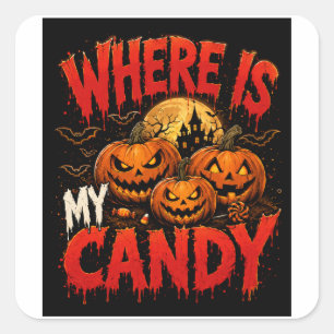 Sticker Carré Où est mon T-shirt de citrouille Halloween Candy