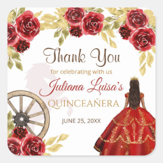 Sticker Carré Ouest Quinceañera Floral Rouge or Charra Couronne