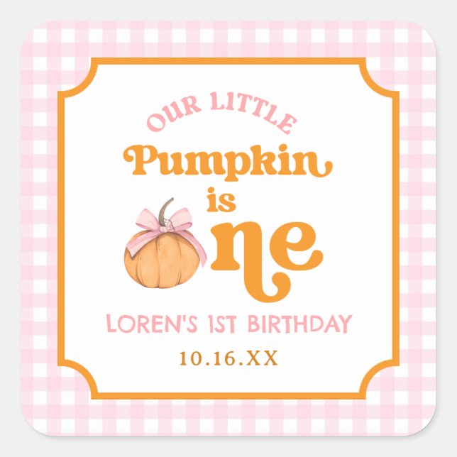 Sticker Carré Our Little Pumpkin Girl 1st Birthday Party (Devant)