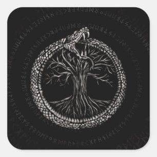 Sticker Carré Ouroboros avec arbre de vie