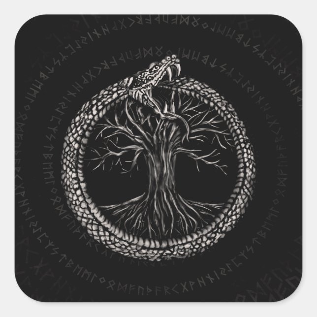 Sticker Carré Ouroboros avec arbre de vie (Devant)