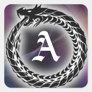 Sticker Carré Ouroboros Dragon Mange Tail   Monogramme gothique