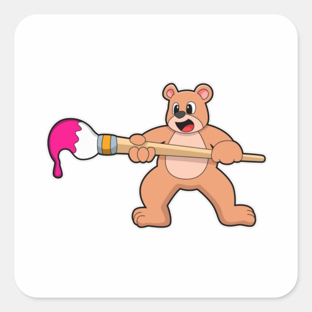 Sticker Carré Ours à la peinture avec pinceau et peinture (Devant)