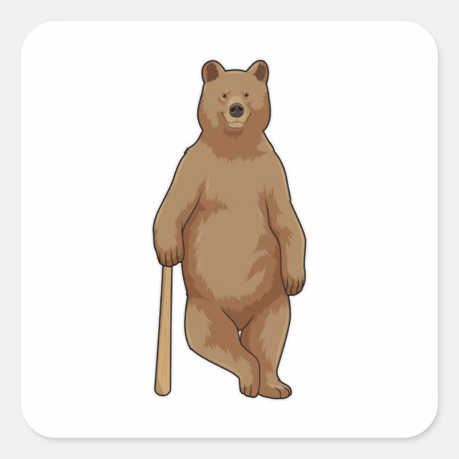 Sticker Carré Ours au baseball avec batte de baseball (Devant)