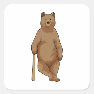 Sticker Carré Ours au baseball avec batte de baseball