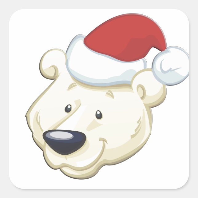 Sticker Carré Ours blanc de Noël (Devant)