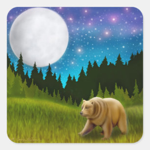 Sticker Carré Ours Brown au clair de lune