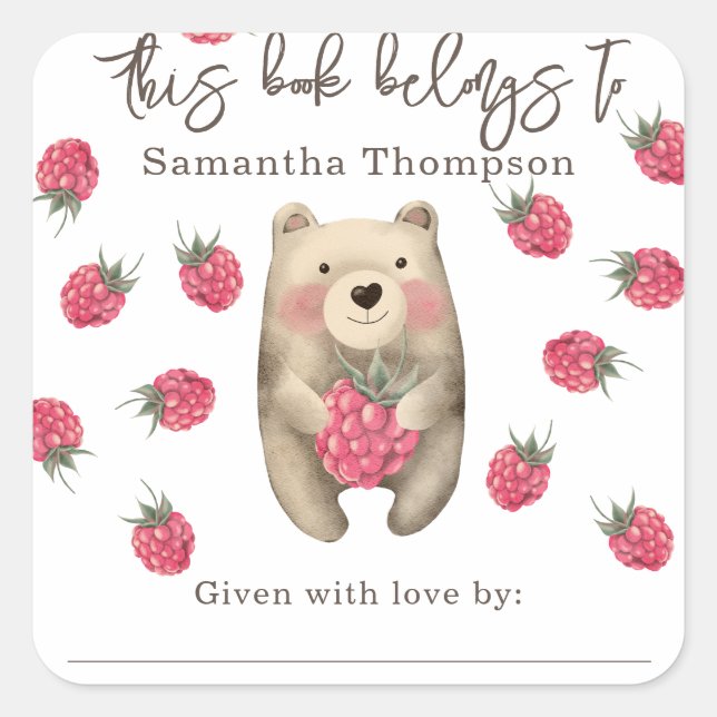 Sticker Carré Ours - ce livre appartient à (Devant)