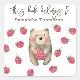 Sticker Carré Ours - ce livre appartient à