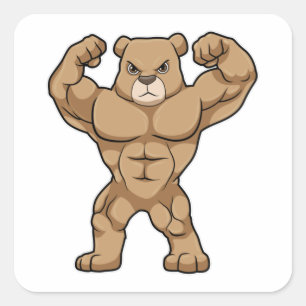 Sticker Carré Ours comme Bodybuilder avec de grands Muscles