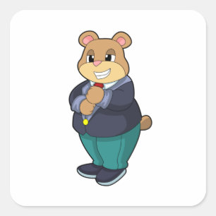Sticker Carré Ours comme chambre avec costume