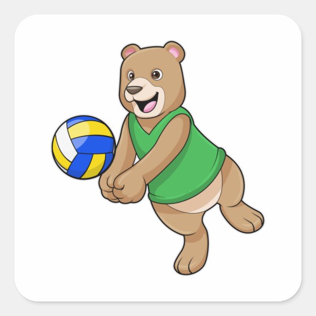 Sticker Carré Ours comme joueur de volleyball avec Volleyball (Devant)