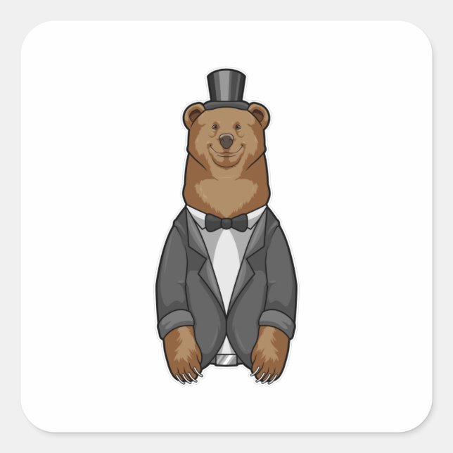 Sticker Carré Ours comme marié avec veste (Devant)