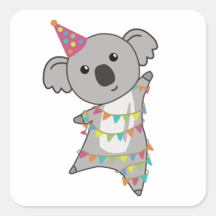 Sticker Carré Ours d'anniversaire Koala Ours Garland