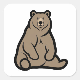 Sticker Carré Ours de force silencieuse – Illustration animale m