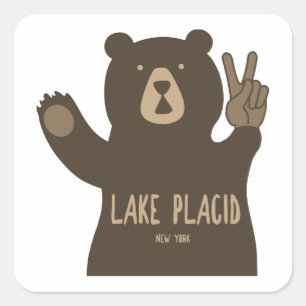 Sticker Carré Ours de paix Lake Placid New York