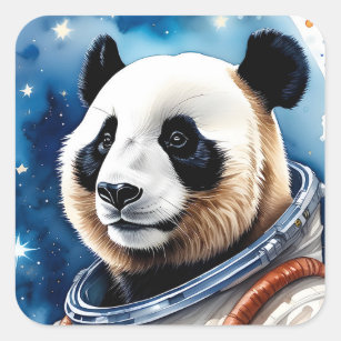 Sticker Carré Ours de panda doux en combinaison astronaute dans 