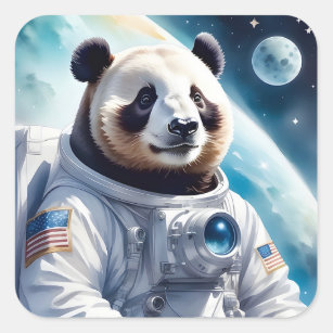 Sticker Carré Ours de panda drôle en costume d'astronaute dans l