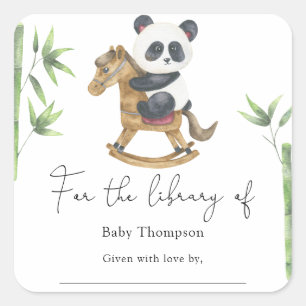 Sticker Carré Ours de panda et bambou-Baby shower