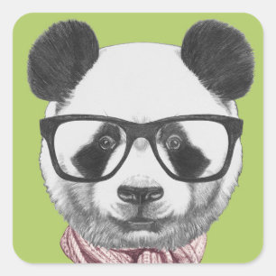 Sticker Carré Ours de panda prêt pour l'hiver