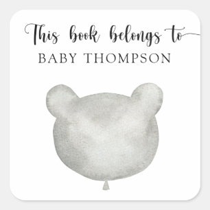Sticker Carré Ours en ballon - Ce livre appartient à