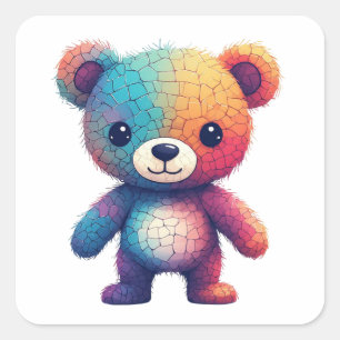 Sticker Carré Ours en mosaique coloré