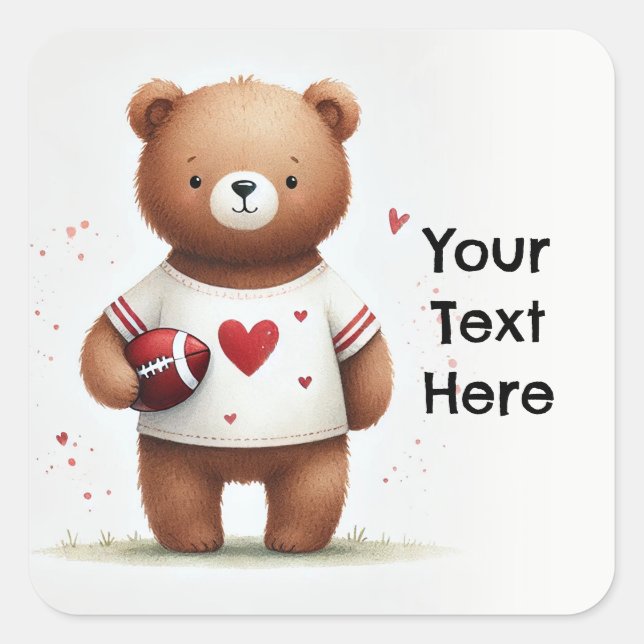 Sticker Carré Ours en peluche de football pour la Saint-Valentin (Devant)