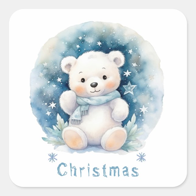 Sticker Carré Ours en peluche et Noël (Devant)