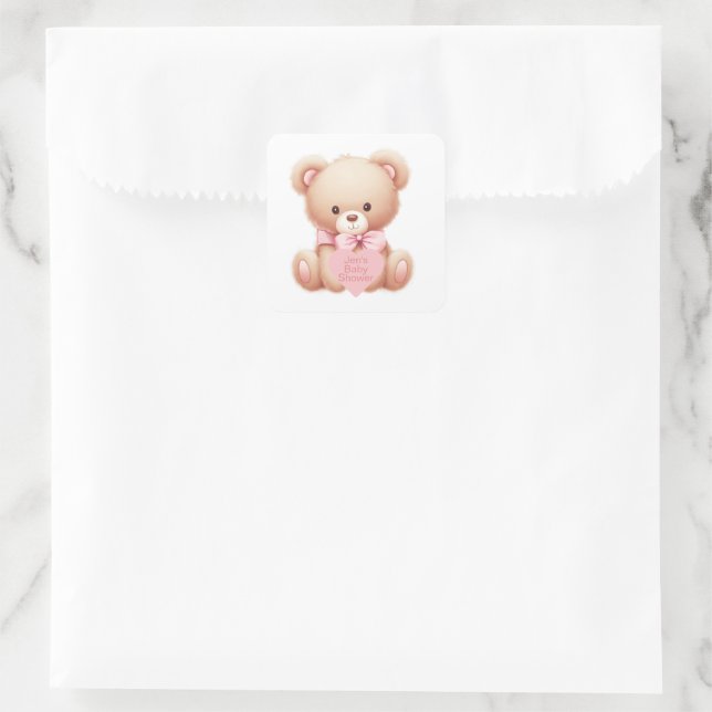 Sticker Carré Ours en peluche rose (Sac)