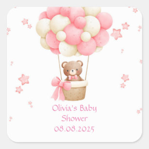 STICKER CARRÉ OURS EN PELUCHE ROSE