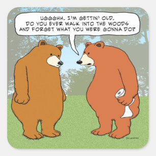 Sticker Carré Ours étourdi drôle en bois