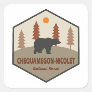 Sticker Carré Ours forestier national Chequamegon-Nicolet