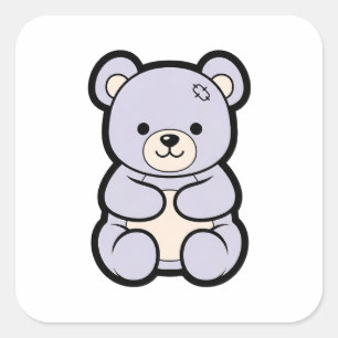 Sticker Carré Ours Gentil – Illustration d'Animal Mignon Kawaii