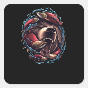 Sticker Carré Ours grizzli