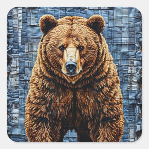 Sticker Carré Ours grizzly