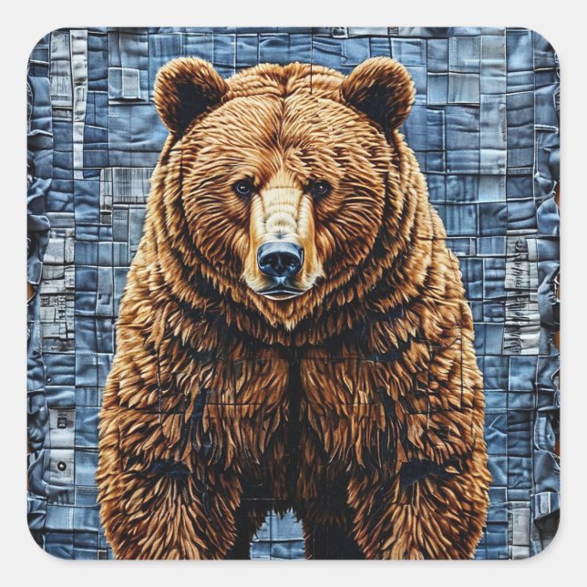 Sticker Carré Ours grizzly (Devant)