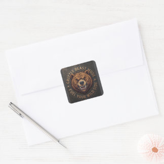 Sticker Carré Ours Grizzly Alimentez Votre Côté Sauvage