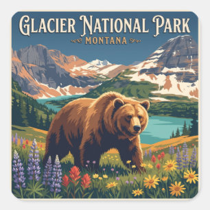 Sticker Carré Ours grizzly dans le parc national de Glacier Mont
