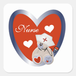 Sticker Carré Ours-infirmière avec T-shirts et cadeaux de coeur