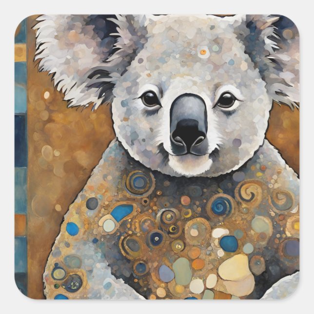 Sticker Carré Ours Koala Art Nouveau (Devant)