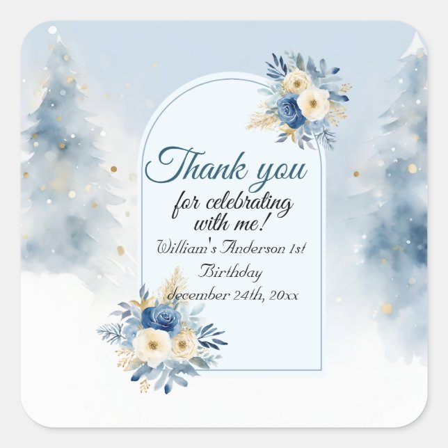 Sticker Carré Ours Noël un premier anniversaire hiver (Devant)