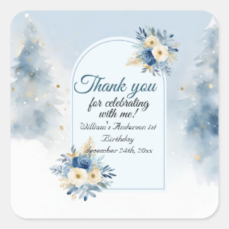 Sticker Carré Ours Noël un premier anniversaire hiver