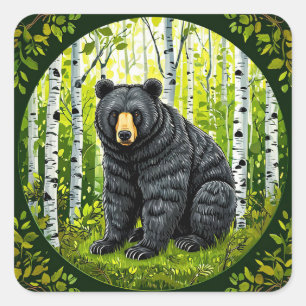 Sticker Carré Ours noir dans la faune forestière Ours dans les b