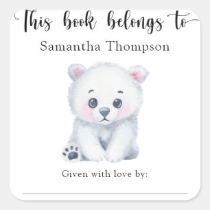 Sticker Carré Ours polaire - ce livre appartient à