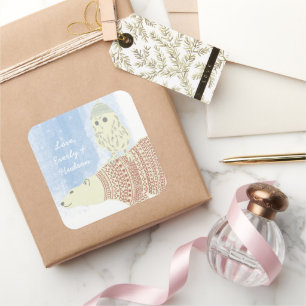 Sticker Carré Ours polaire Chouette Casquettes et pulls Étoiles