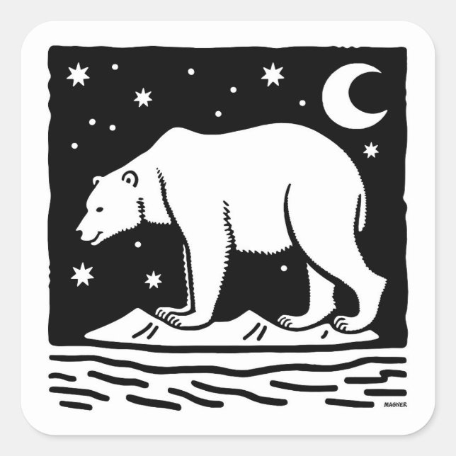 Sticker Carré Ours polaire de surf de glace (Devant)