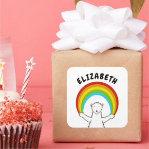 Sticker Carré Ours polaire et arc en ciel personnalisés