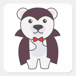 Sticker Carré Ours polaire Halloween mignon diable enfants Vampi