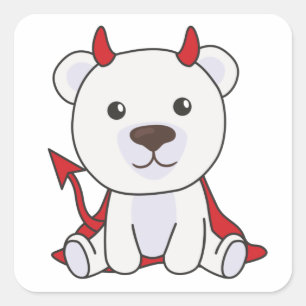 Sticker Carré Ours Polaire Halloween mignonne Devil sorcière enf