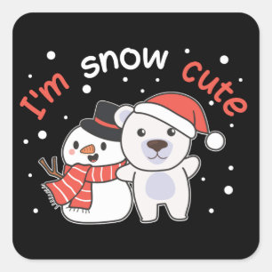 Sticker Carré Ours polaire Je suis Snow mignon Snowman Carré de 